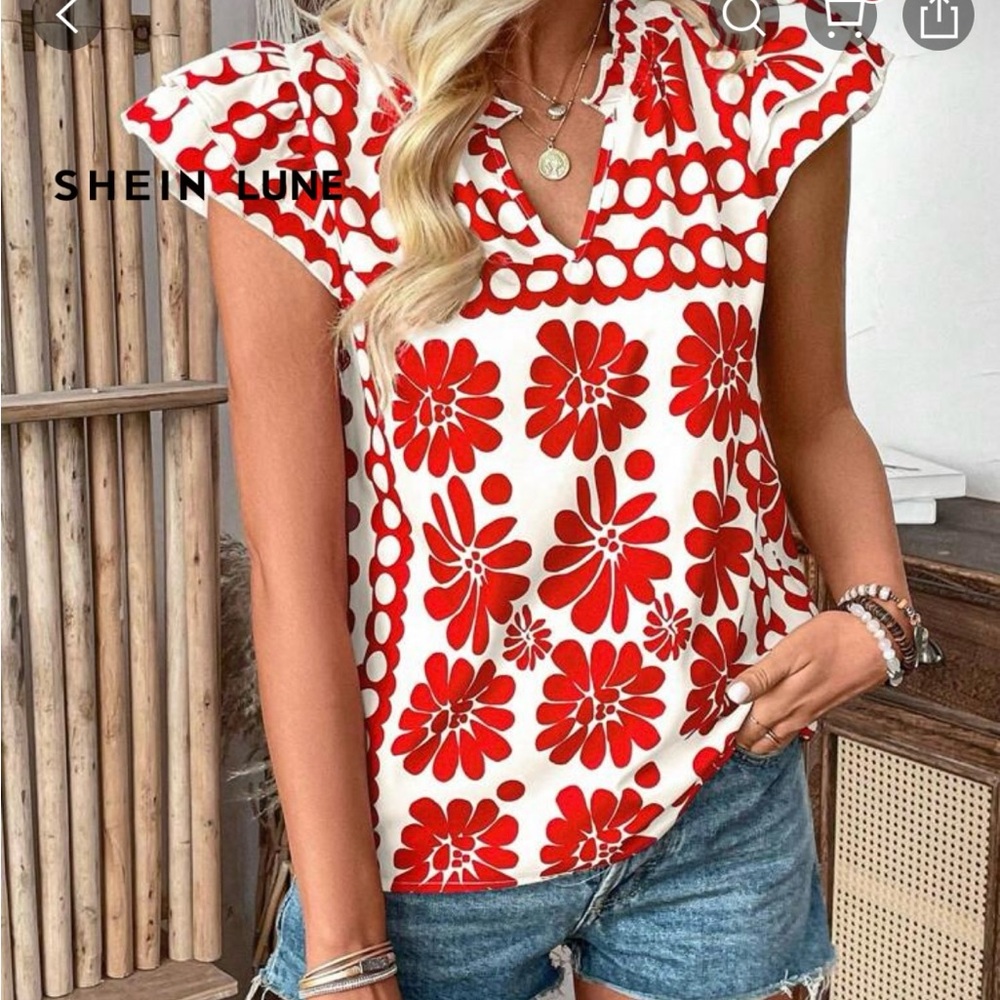 Women’s Sleeveless V-neck Blouse with All-Over Print